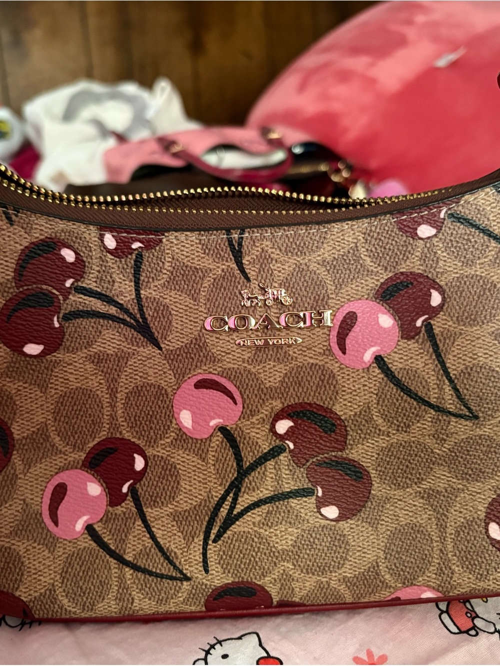 COACH Pink and Brown Cherry Logo Canvas Crossbody